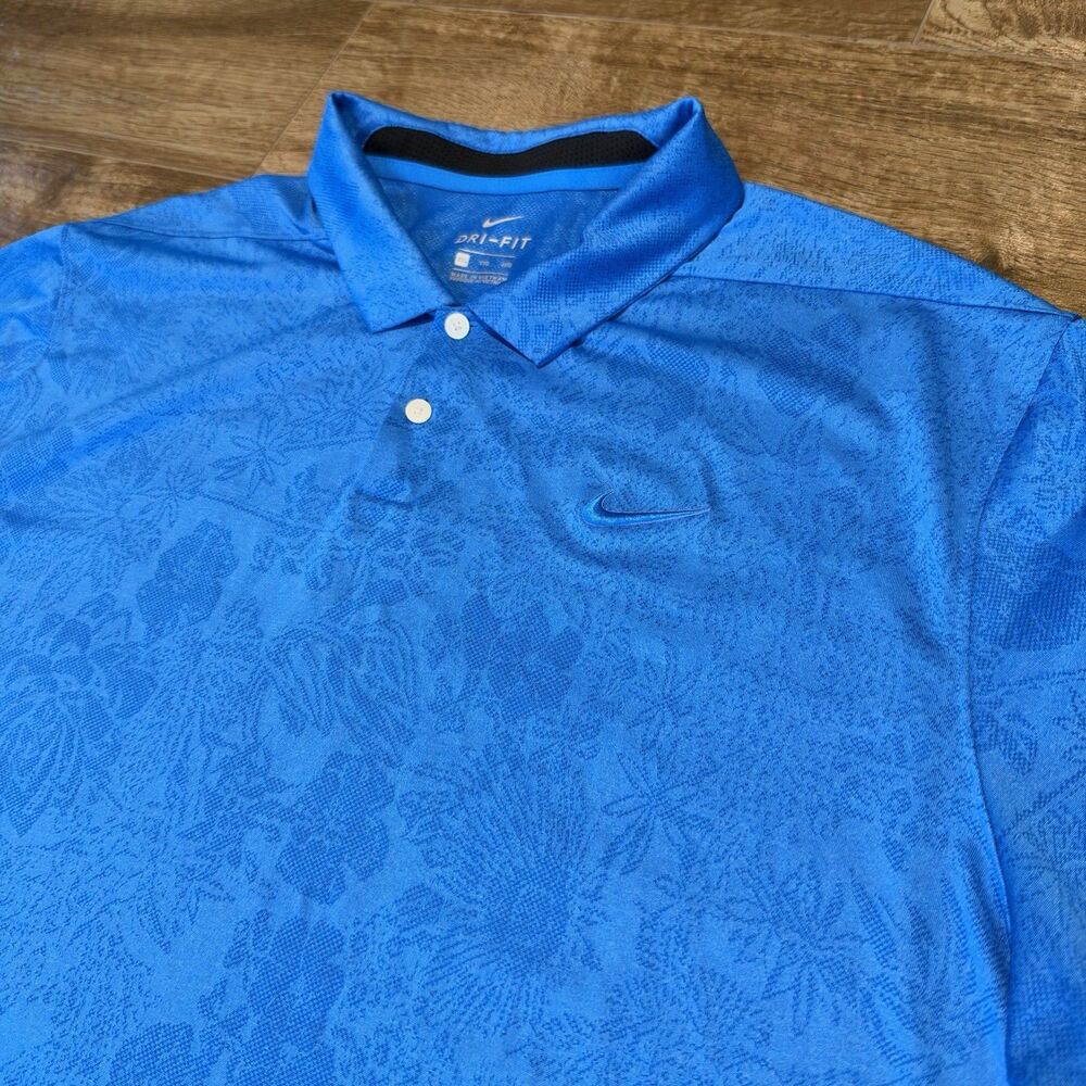 Nike Golf Breathe Jacquard Polo Mens 2XL Blue Shirt Dri Fit AOP Floral Geometric